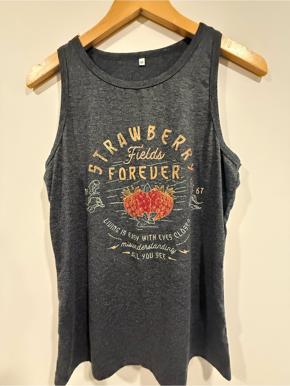 Vintage Graphic Strawberries Tank Top - Dark Gray